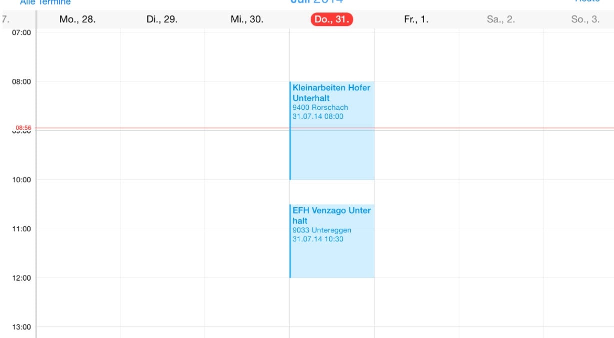 Screenshot Kalender Planung Unterhalt