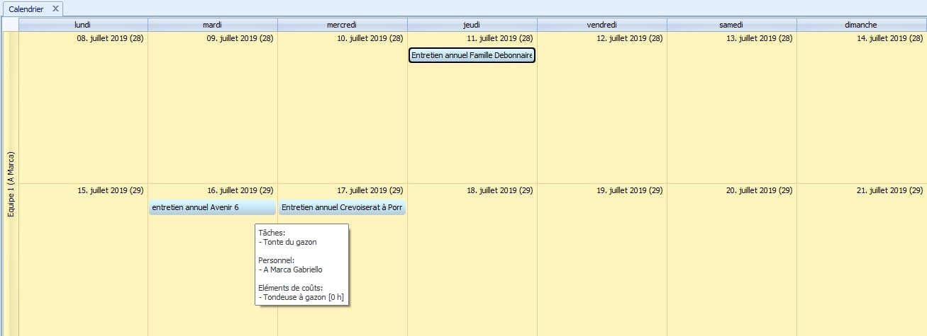 Screenshot calendrier planification entretien