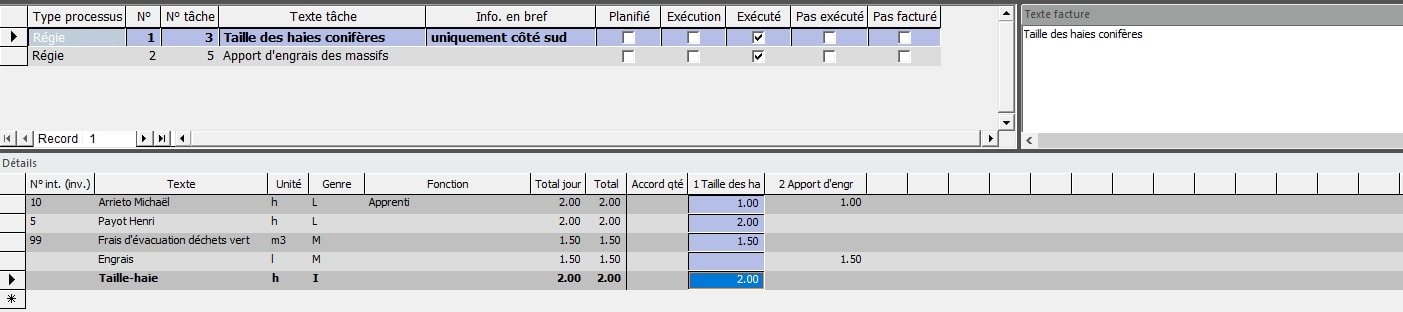 Screenshot base de donnée entretien