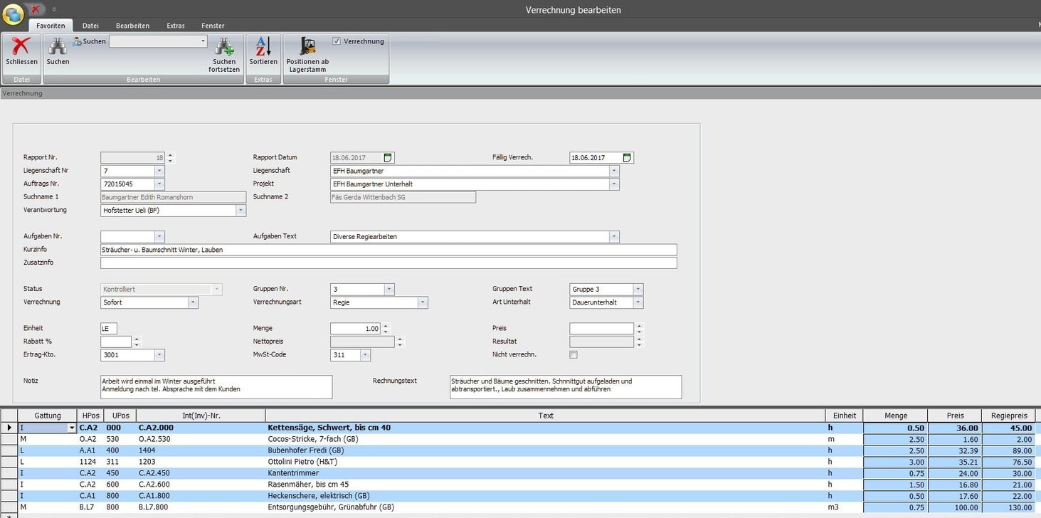 Screenshot Verarbeitung Unterhaltsrapporte