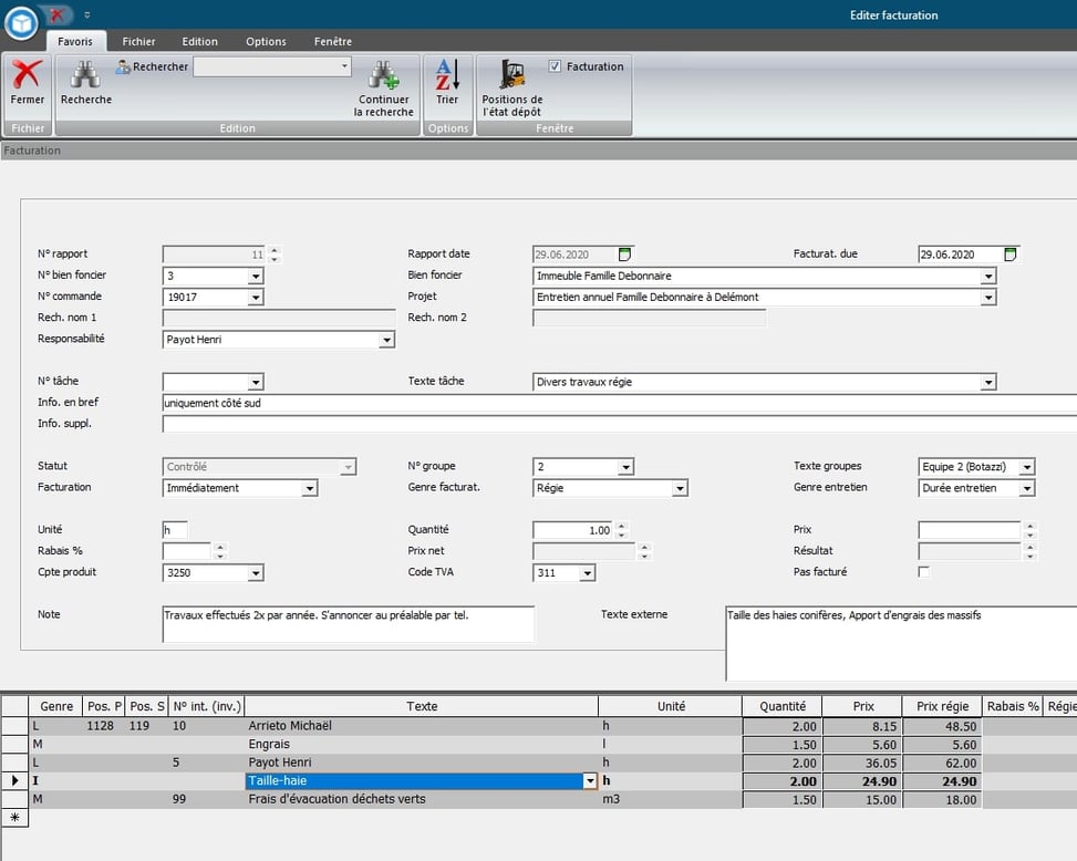 Screenshot traitement des rapports d'entretien