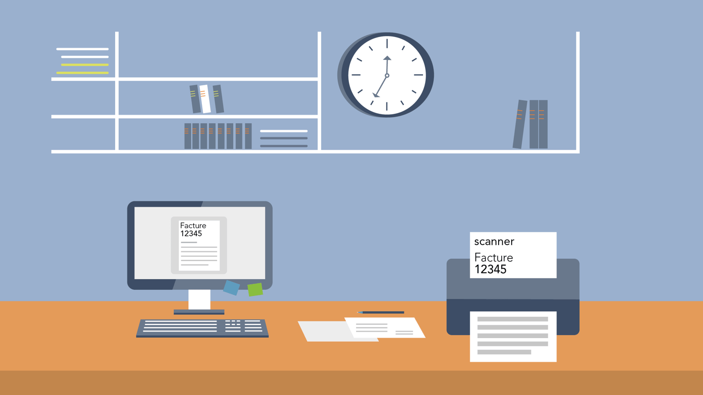 graphique bureau avec imprimante et ordinateur