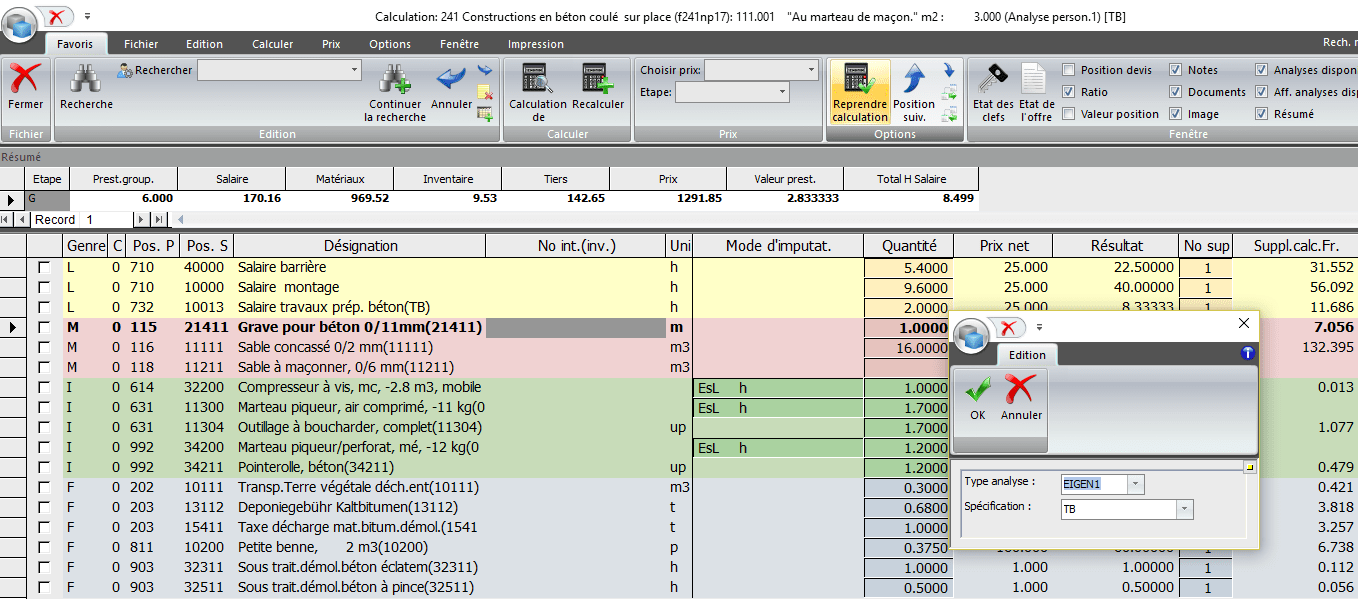 Screenshot Logiciel Calculation SORBA