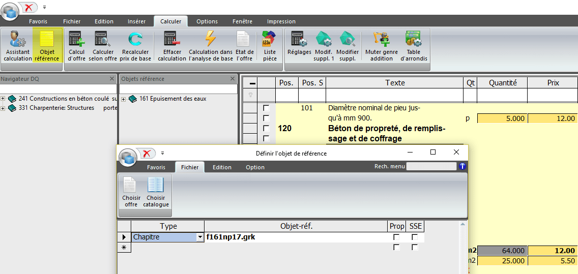 Screenshot Logiciel Calculation projet de référence