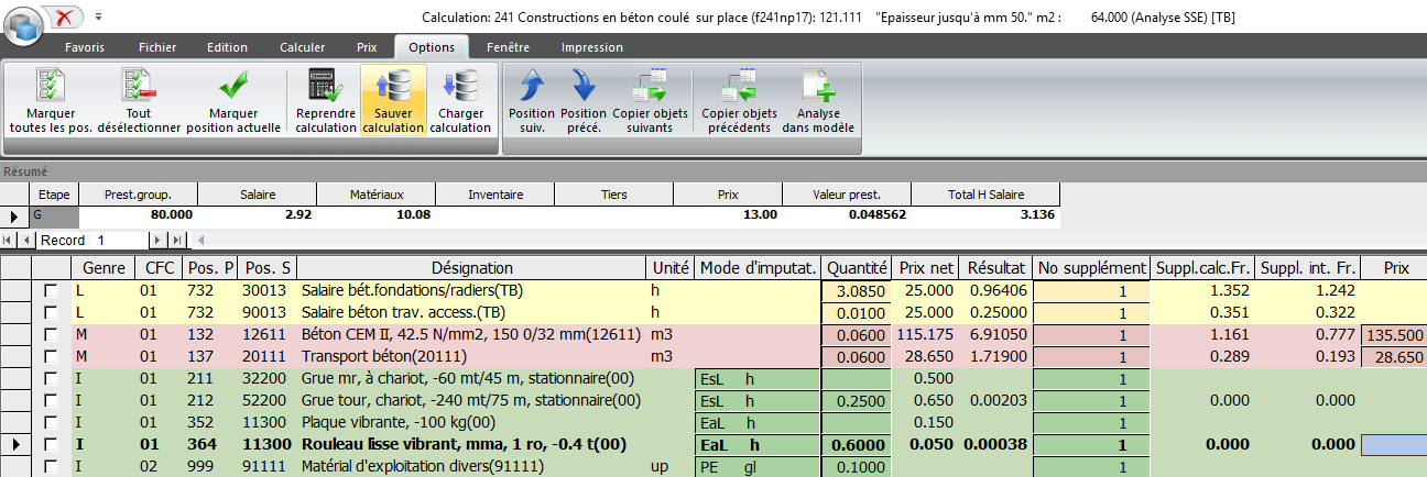 Screenshot Logiciel Calculation modèle