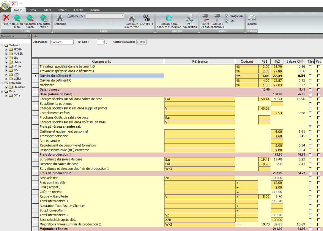 Screenshot Logiciel Calculation prix du marché