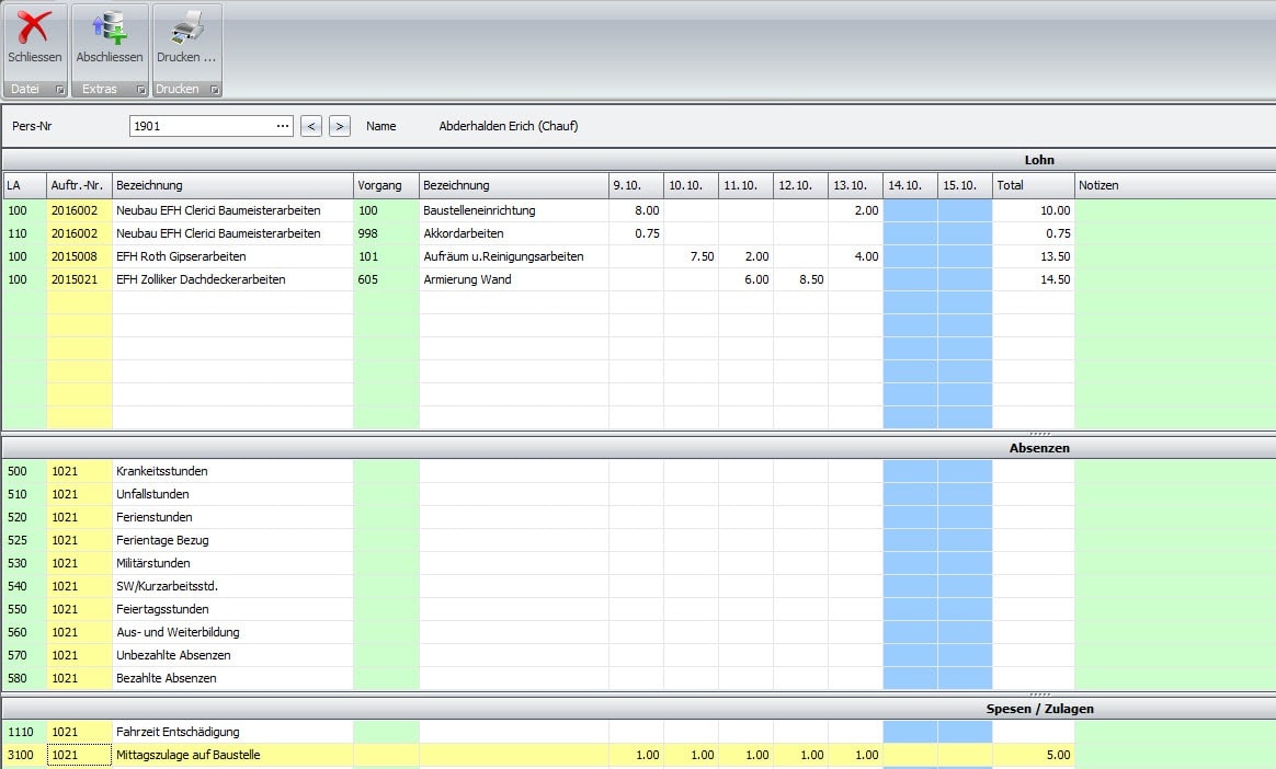 Screenshot Rapportierung Ist-Stunden