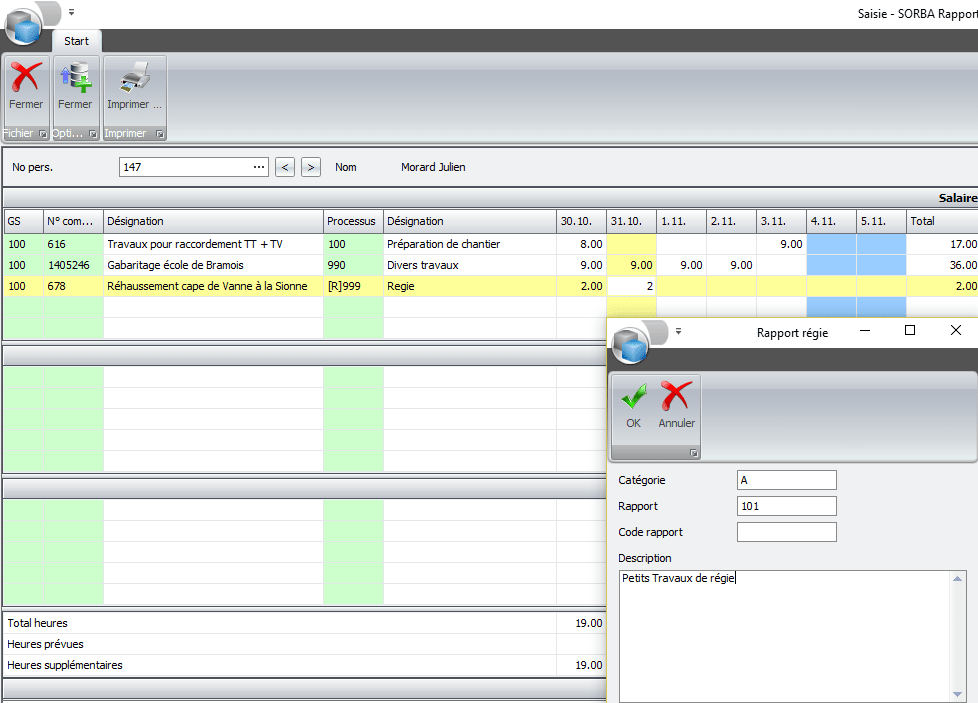 Screenshot rapport de régie