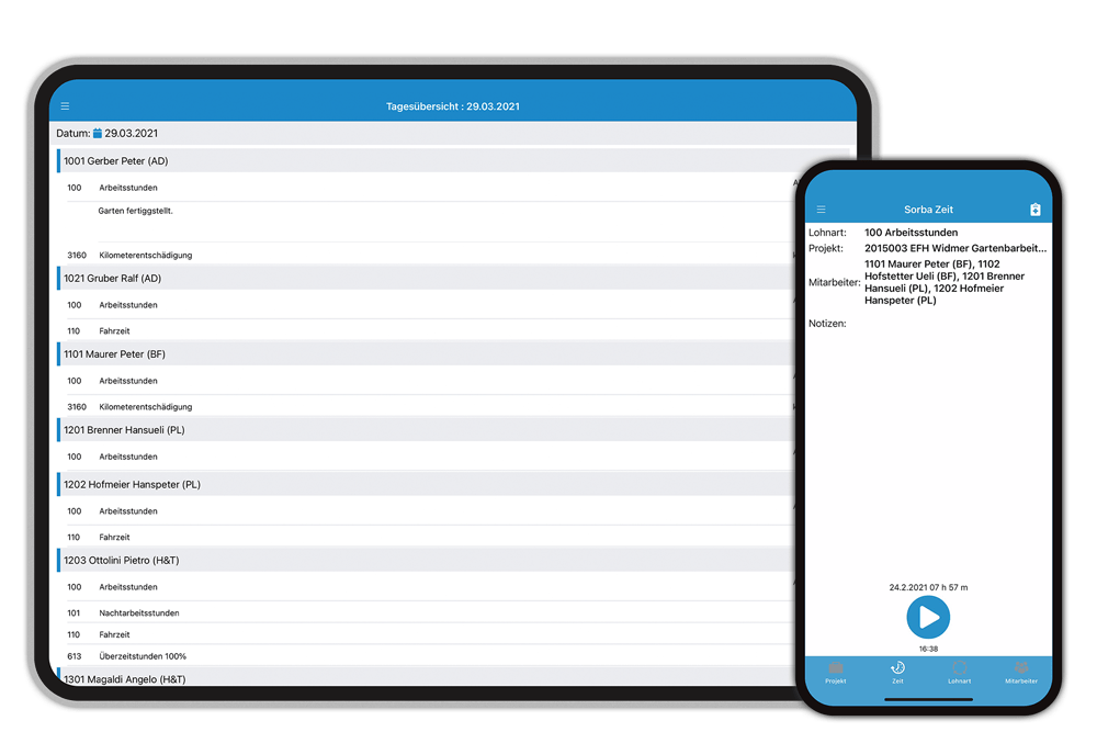 Zeit App Arbeitszeiterfassung Tablet Smartphone Mockup