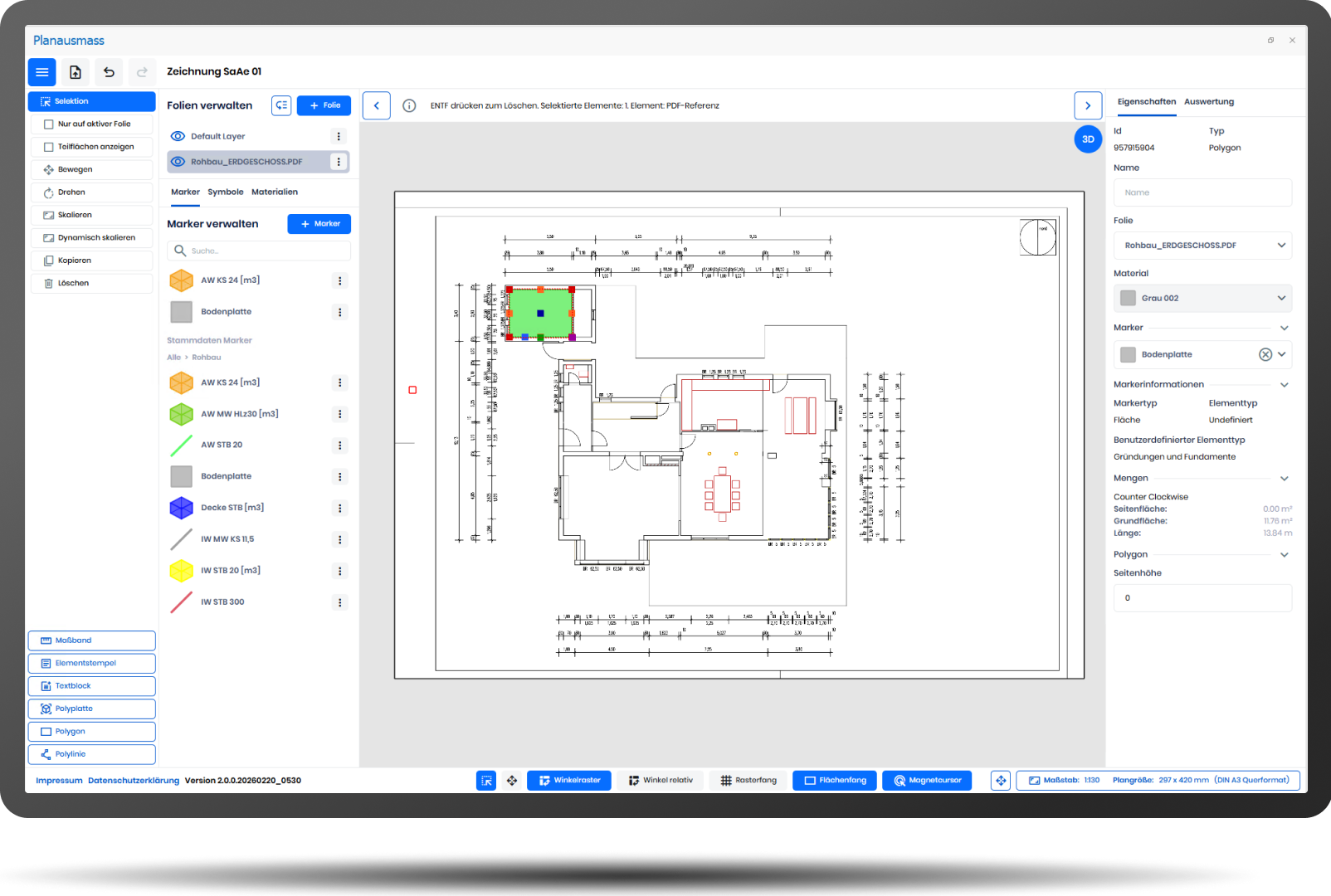 Ausmasserfassung ab Plan Übersicht Headerbild mit Rahmen