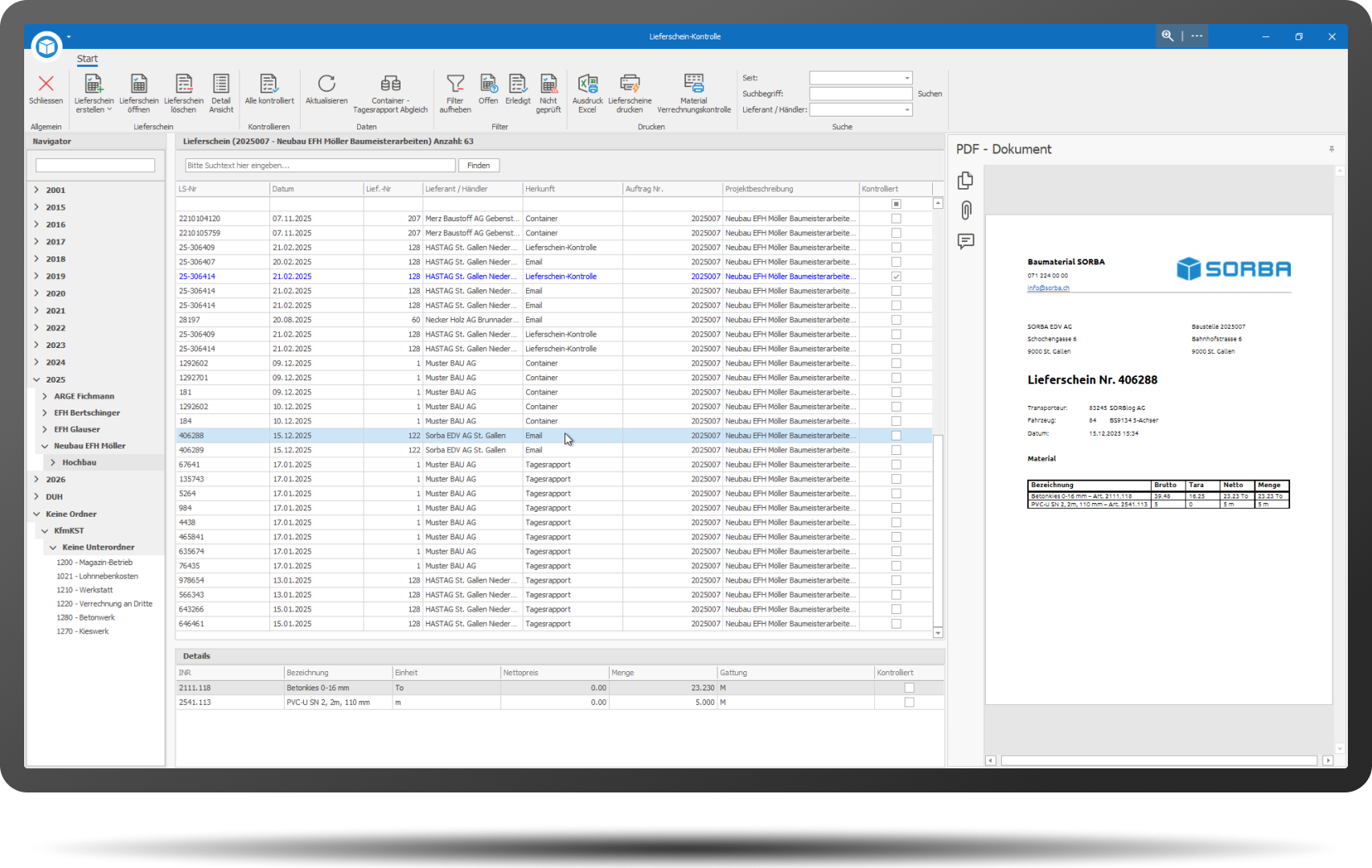 Lieferscheinkontrolle Übersicht Headerbild mit Rahmen
