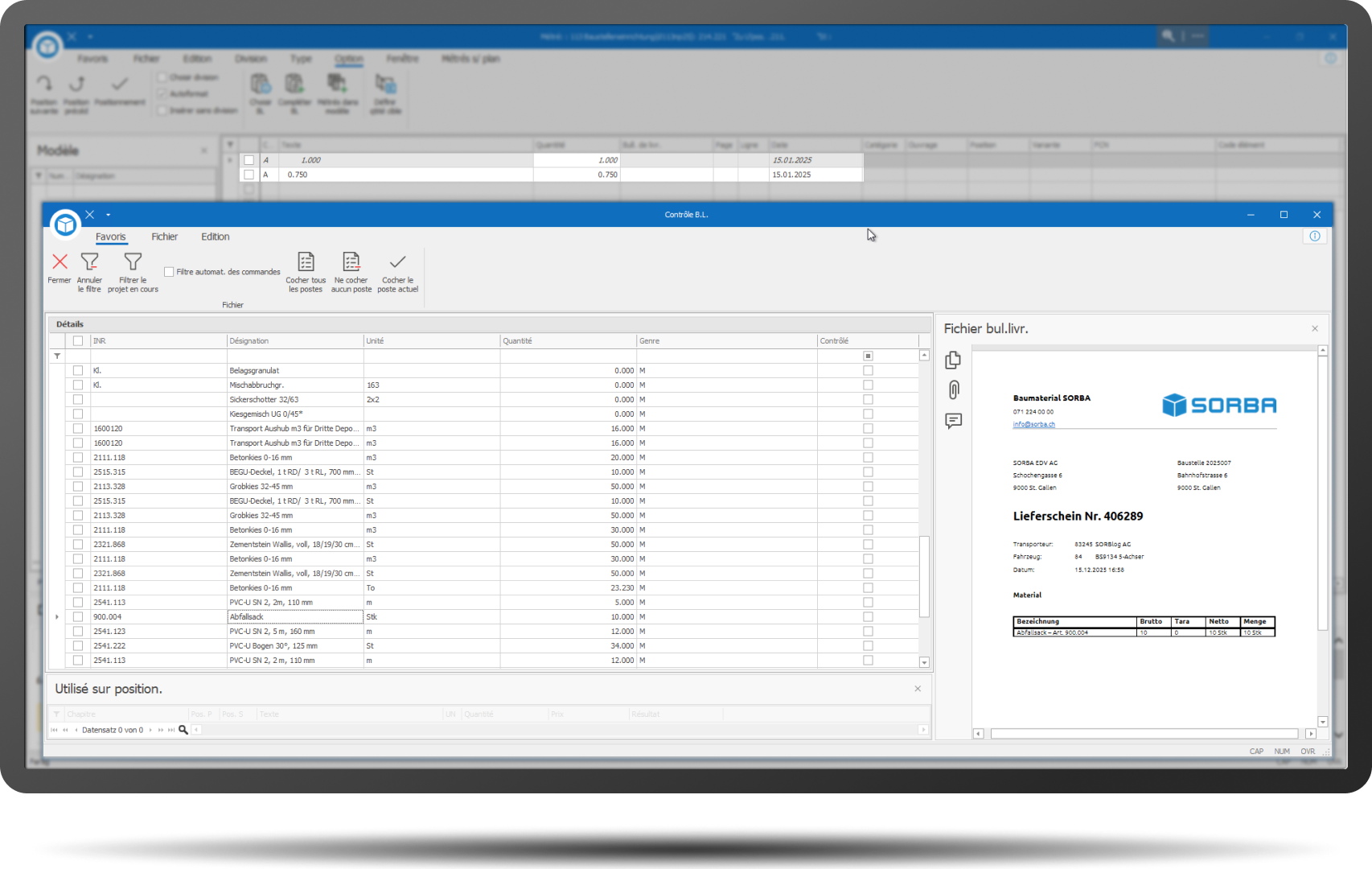 Lieferscheinkontrolle Ausmass mit Rahmen FR