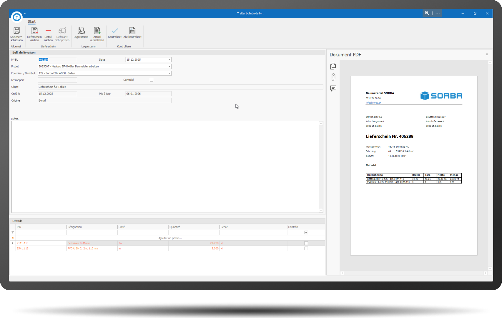Lieferscheinkontrolle Kontrolle mit Rahmen FR