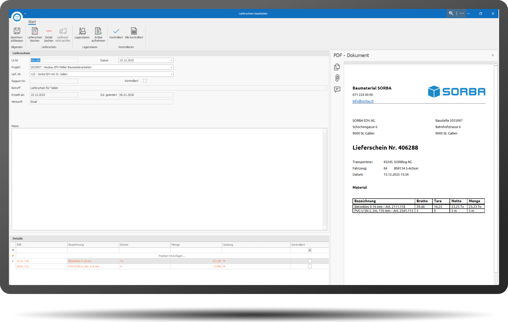 Lieferscheinkontrolle Kontrolle mit Rahmen