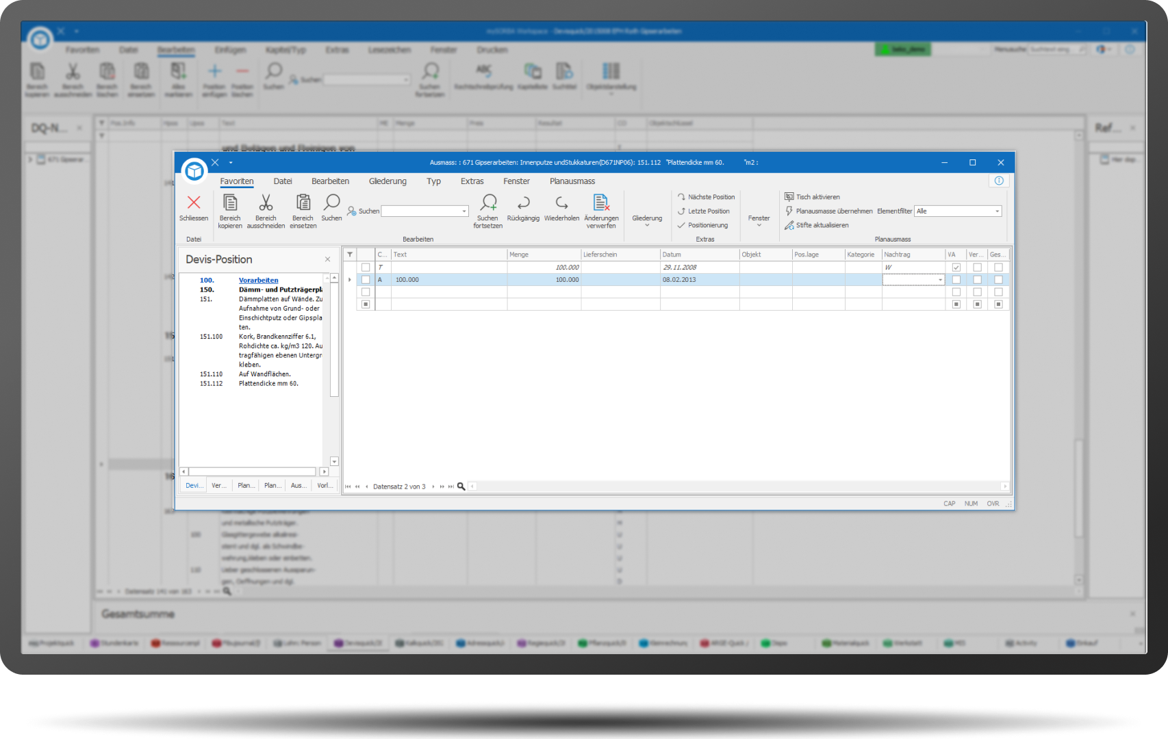Offerte und Abrechnung Ausmasserfassung mit Rahmen