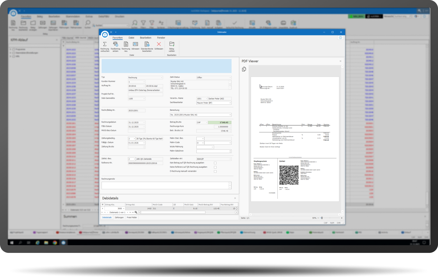 Offerte und Abrechnung Kleinrechnung Debitor erfassen nahtlose Weiterverarbeitung mit Rahmen