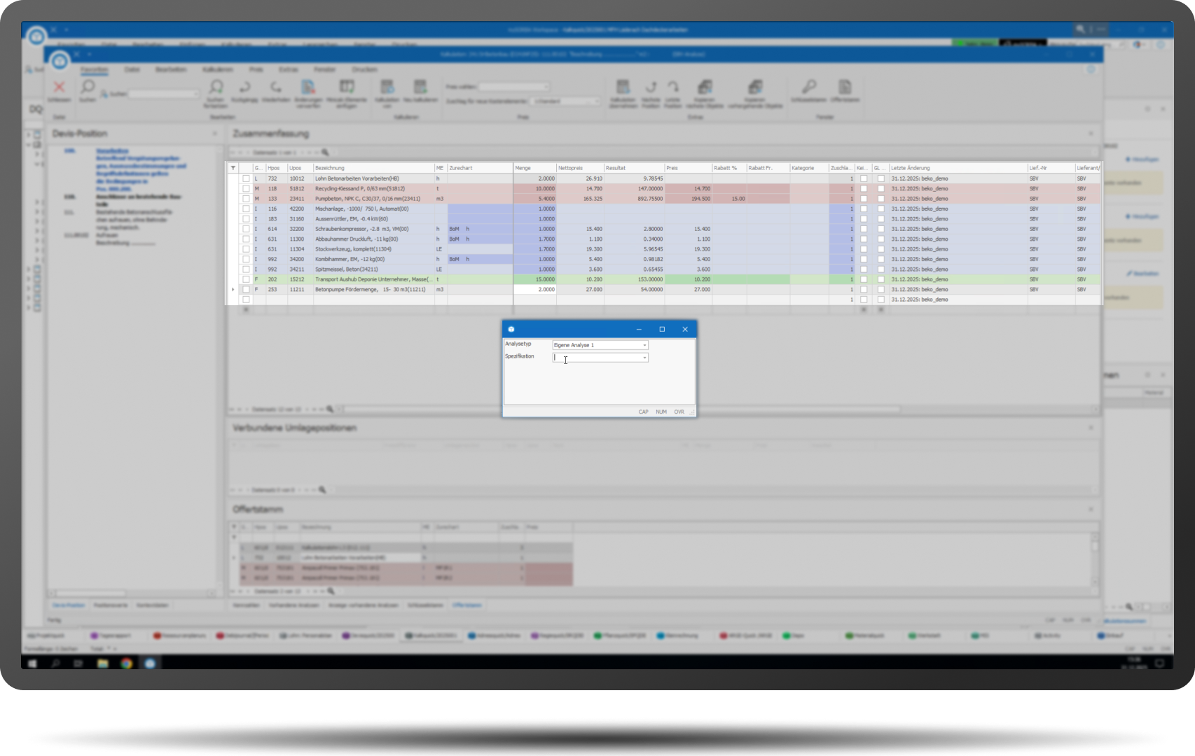 Vorkalkulation Analysen mit Rahmen