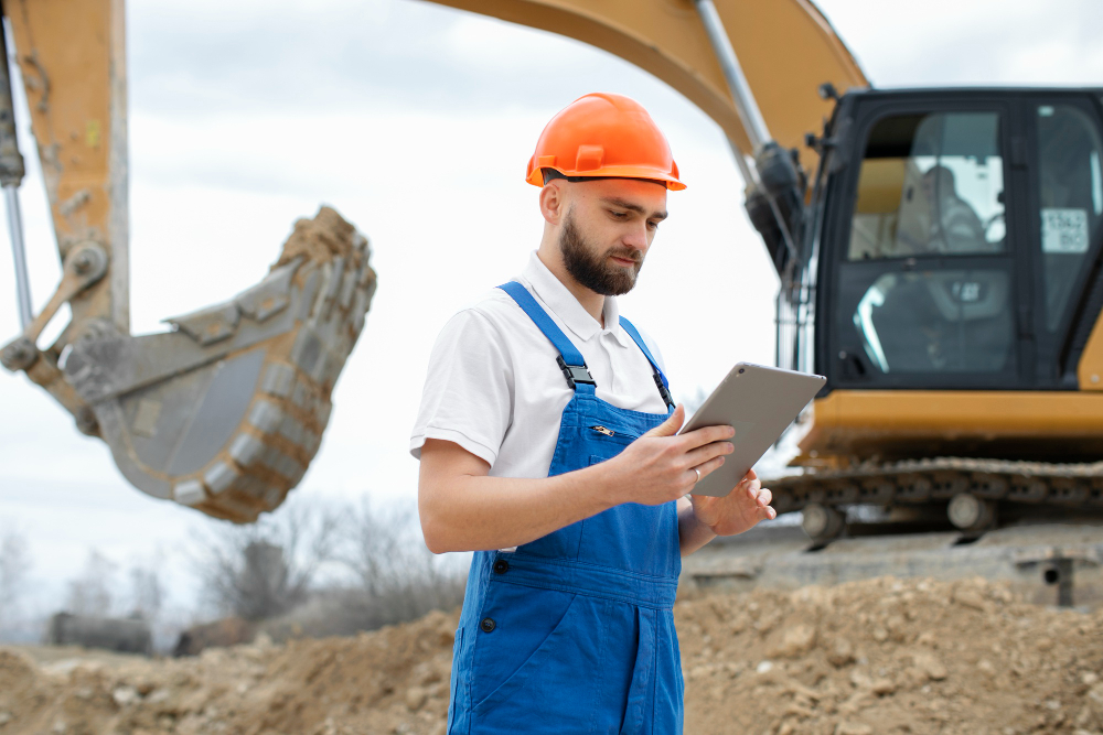 GPS Ortung auf der Baustelle Tablet und Maschine